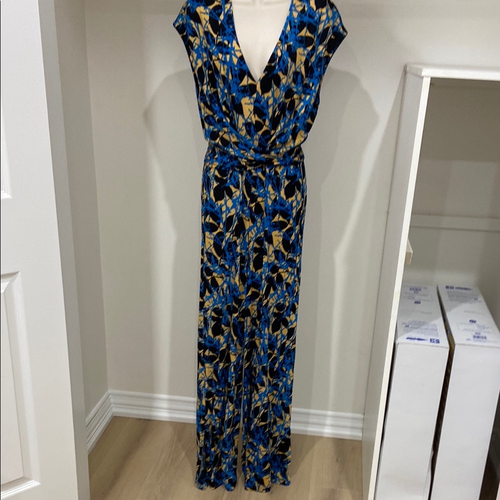 Emilio Pucci Abstract Blue and Gold Long Jumpsuit